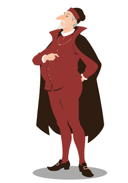 079-44-Pantalone an old venetian merchant pointing to his large belly, illustrating greed and wealth