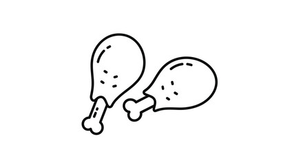 Obraz premium Simple black and white line art drawing showing two cooked chicken drumsticks represented in a clean minimalist vector style.