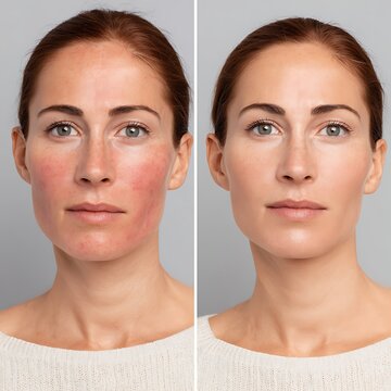 before after patch test reaction, irritation vs normal skin, dermatology testing concept,