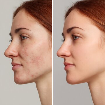 before after patch test reaction, irritation vs normal skin, dermatology testing concept,