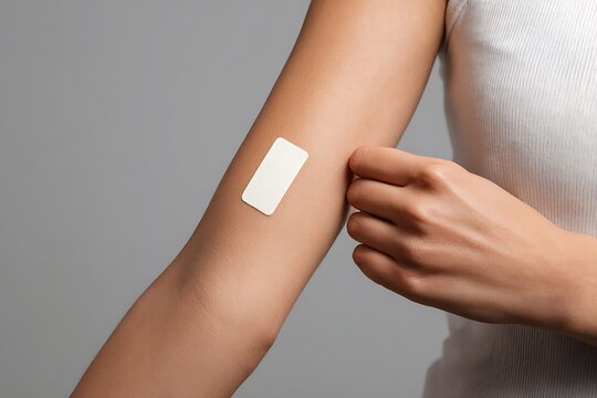 dermatology patch testing concept, small marked area on arm,