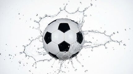 Naklejka premium Dynamic Splash: Capturing the moment a soccer ball bursts through water, showcasing the beauty of movement and sport.