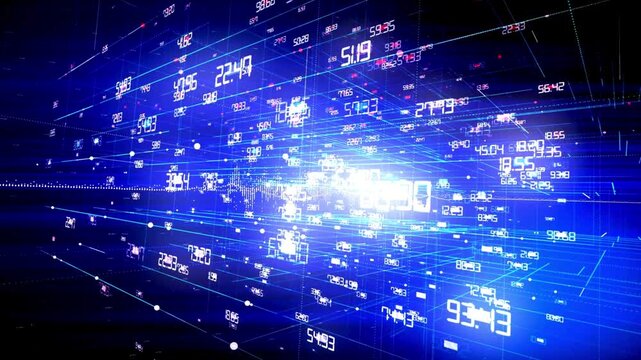 Futuristic blue data visualization, glowing network connections, digital interface elements, tech background