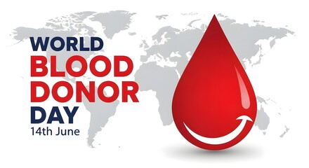 Fototapeta premium World blood donor day poster with world map and smiling blood drop