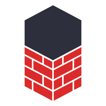 Isometric red brick wall with dark gray roof corner perspective icon