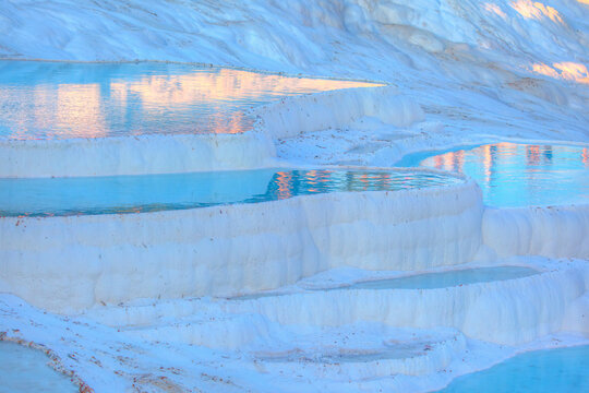 Natural travertine pools and terraces in Pamukkale. Cotton castle in southwestern Turkey - Denizli, Turkey 