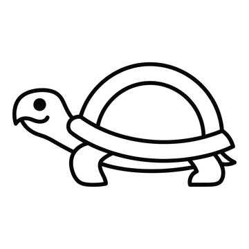 A smiling turtle walking with a simple line art style and transparent background icon
