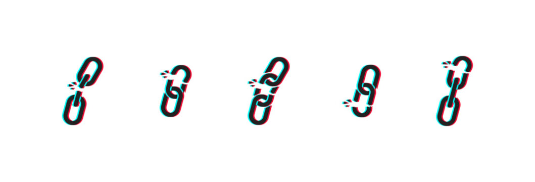 Broken chain link icons with glitch effect representing connection failure