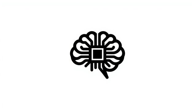 A black and white image of a brain with a square in the middle isolated on white background