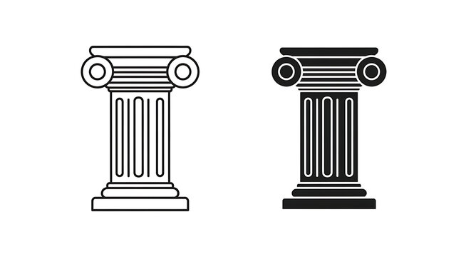 Two classical Greek ionic columns, one outlined and one solid silhouette, isolated on transparent background