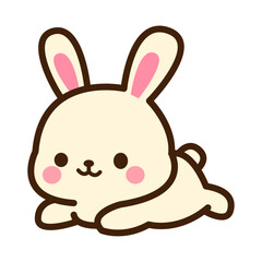 Obraz premium Kawaii White Rabbit Lying Down Illustration