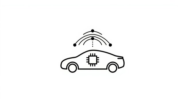 A car with a microchip and wireless signal isolated on white background