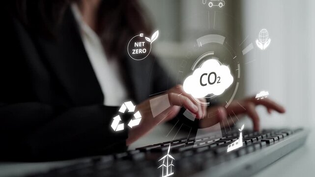 Net zero goals and CO2 reduction strategy driving sustainability, green energy integration, net zero emissions policies, and climate-friendly sustainability solutions for business and society. Muxer