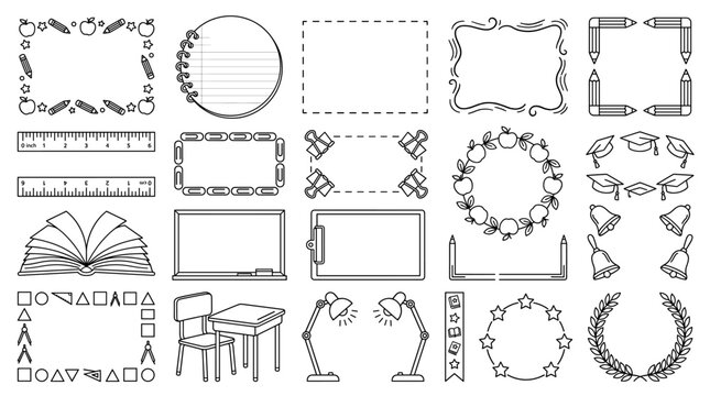 Hand drawn decorative border vector set with floral frames, ribbons, labels and ornamental dividers in outline style for invitations, scrapbooks, stationery and design templates