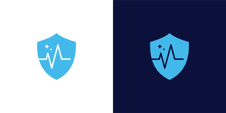 shield with heartbeat line, wave, graphic design illustration