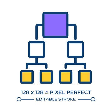 Binary tree pixel perfect line color icon. Hierarchy flowchart structure. Workflow optimization. Business management. Isolated vector illustration. Flat colorful symbol design. Editable stroke