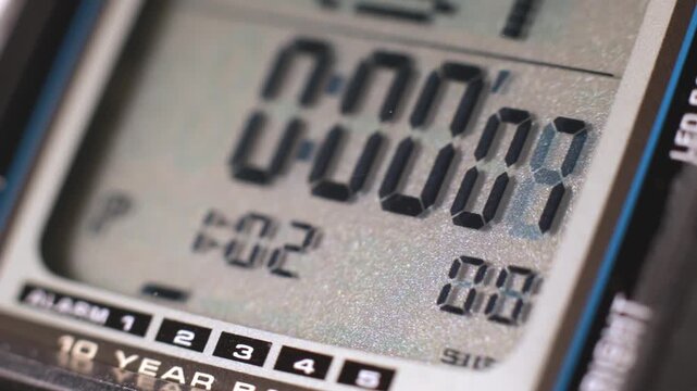 Digital timer and stopwatch running on a digital watch lcd display