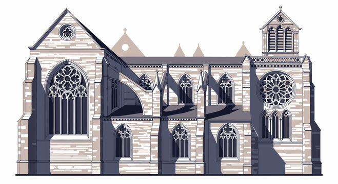 Detailed Gothic Church Facade Illustration with Rose Window