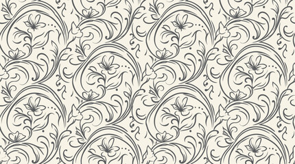 Fototapeta premium Elegant Gray Damask Pattern: Repeating Ornamental Scrollwork for Textiles and Decor.