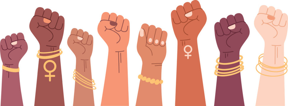 Women fist lift up, female power illustration, vector artwork symbolizing strength, empowerment, equality, and solidarity, ideal for social movements, awareness campaigns, and inspirational design 