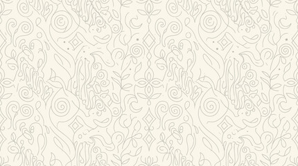 Elegant damask wallpaper texture with vintage ornamental motifs in creamy beige tones. © Kyle