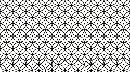 Geometric seamless black and white tessellated pattern with circular rosettes and lattice motif. © Kyle