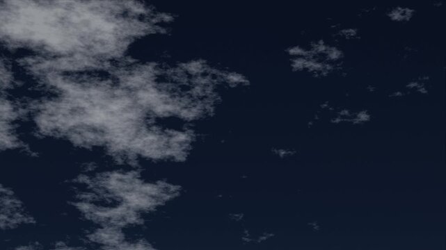 Scattered white clouds moving across dark navy night sky loop animation
