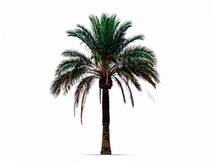 Obraz premium A single palm tree with a tall trunk and lush fronds against a minimalist background, symbolizing nature and tropical serenity.