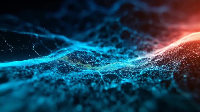 Blue pink network of connected dots and lines on dark background