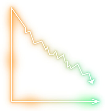 neon gradient falling graph arrow png transparent background, colorful downward trend chart loss concept png transparent, glowing data line graph decreasing arrow png background