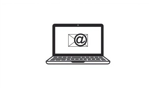 Laptop computer with an email envelope icon on the screen representing digital communication. isolated on white background
