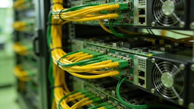 Server rack with network cables