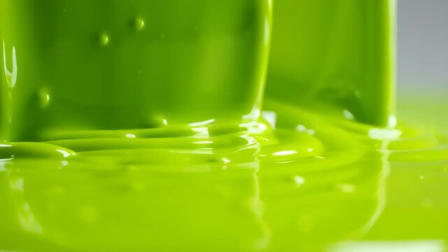 Vibrant Green Slime Dripping and Pooling on Surface