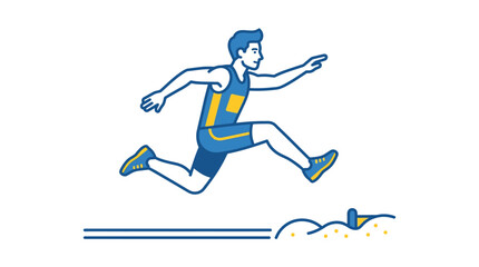 Fototapeta premium A vibrant flat design vector illustration capturing a long jumper in mid-air, symbolizing the peak of athletic performance in track and field.