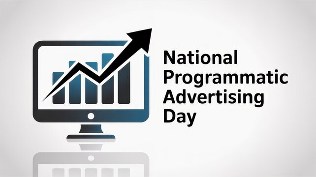 National Programmatic Advertising Day graphic with rising arrow and data bars on monitor