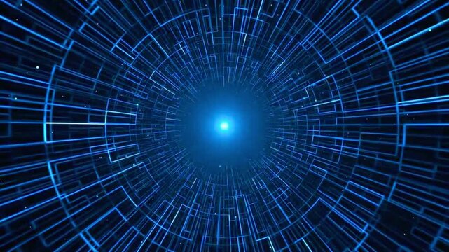 Futuristic Digital Data Tunnel Loop in 4K High Tech Cyberpunk Background for Artificial Intelligence and Cloud Computing Concepts.

