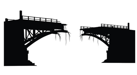 A broken bridge stands in silhouette against a white background © Mdmojibur