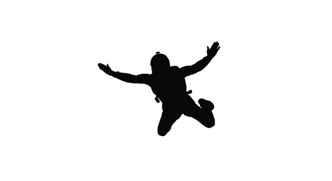 Silhouette of a skydiver falling through the air with arms outstretched