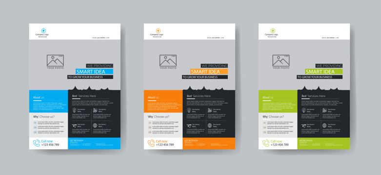 Business flyer design template with 3 color design concept layout	