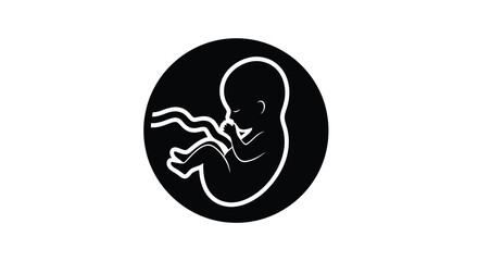 Obraz premium A white outline of a fetus inside a black circular shape