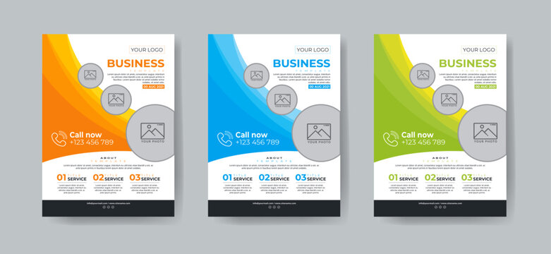 Business flyer design template with 3 color design concept layout	
