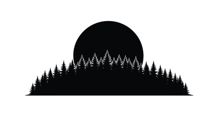 Minimalist black silhouette of a forest landscape with a large circular moon © Mdmojibur