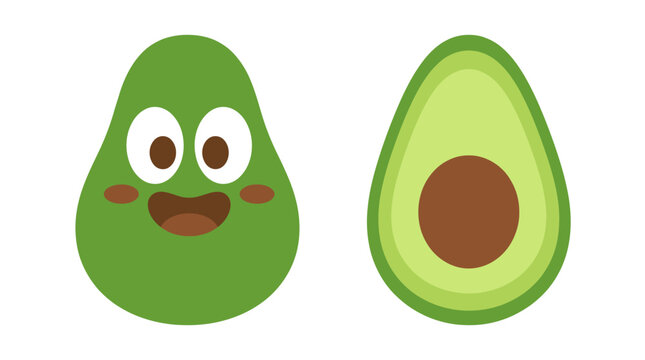 Cute cartoon avocado character and fruit.
