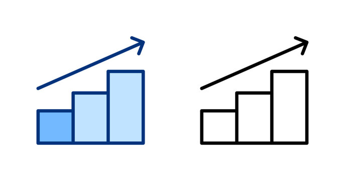 Bar Graph Growth thin line, solid icon set. Financial Analytics, Data Analysis, Finance Metrics, Business. Black, blue vector arrow up icons collection.