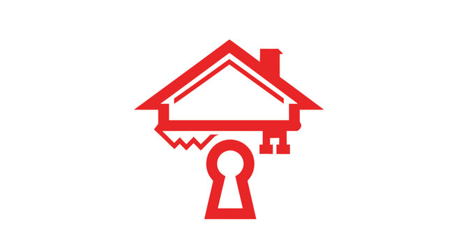 Red house key icon symbol.