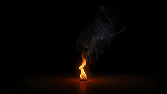 A small flame burns brightly on dark surface