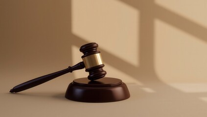 Fototapeta premium Escena de tribunal usando mazo de madera en una subasta judicial simbolizando justicia, castigo y autoridad en un caso de crimen y divorcio