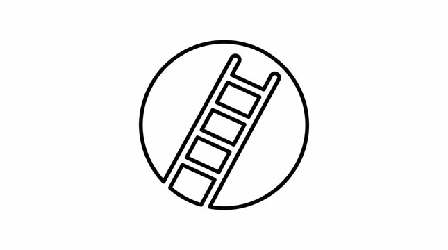 An icon depicts a minimalist line art ladder leaning against a circular object on a flat surface in a simple graphic design.