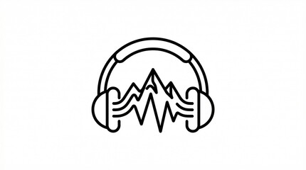 Fototapeta premium A minimalist line icon of headphones with a sound wave design element inside, representing music or audio.