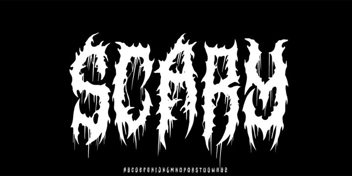 Y2k Dark Lettering tattoo vector type font. Grunge style type font with Gothic Punk Rock and Death Metal signs and symbols. Scary tattoo font 00s concept. Eps